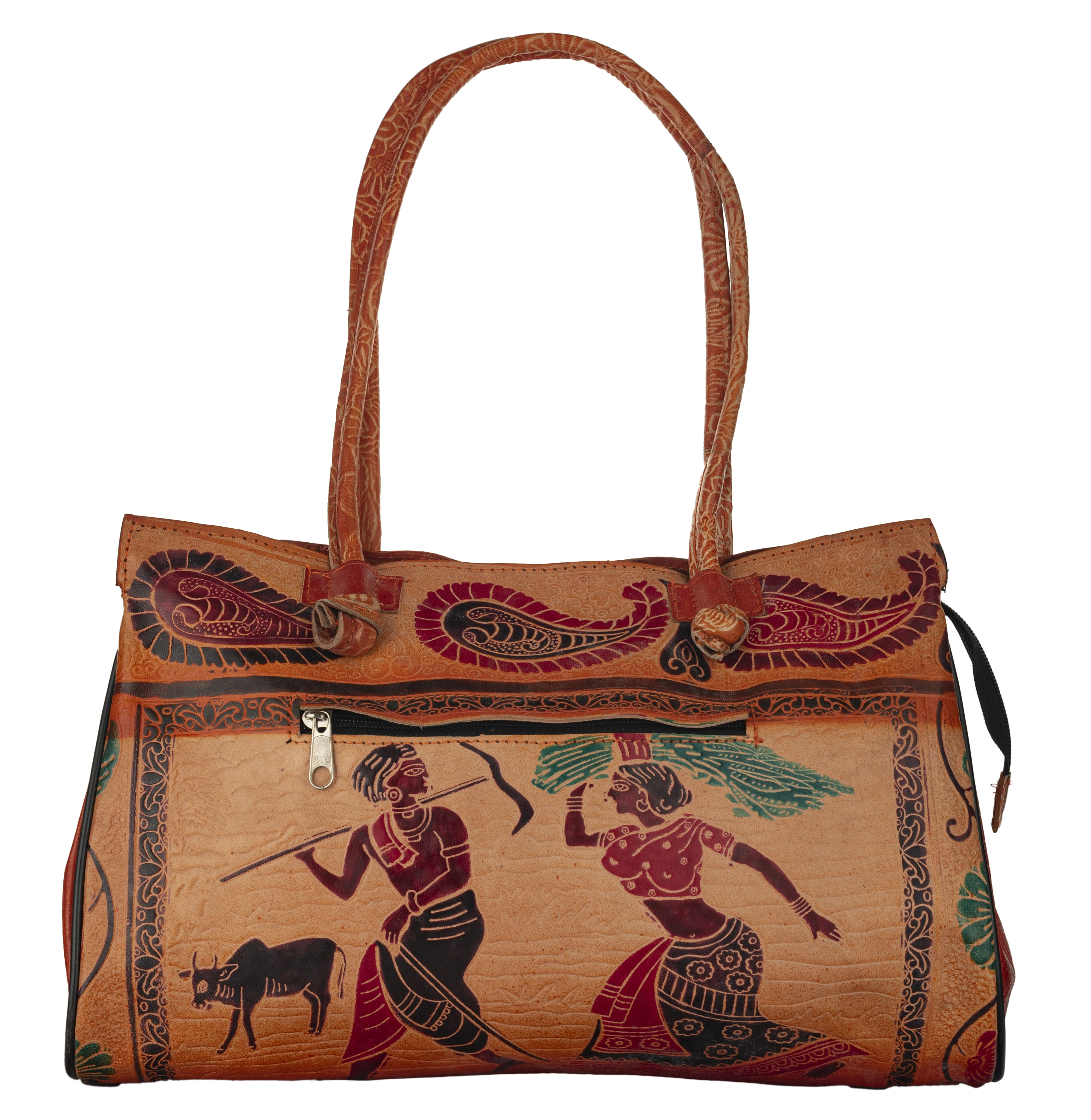 Buy Handcrafted Maroon Shantiniketan Leather Tote Bag Online -  Biswabangla.in