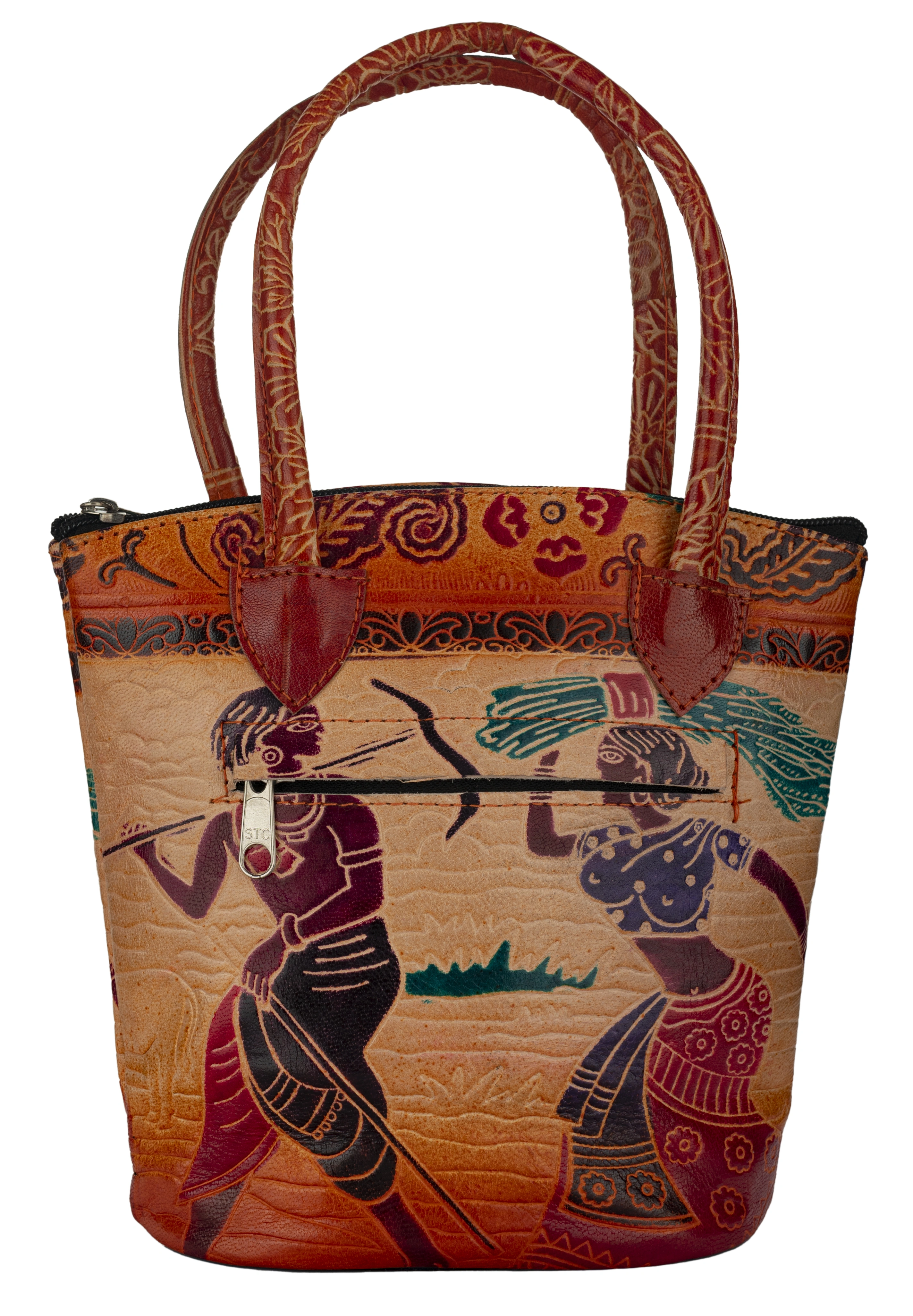 Embossed Leather Potli Bag for Women from Birbhum - Mandala on Red -  ArtisanSoul