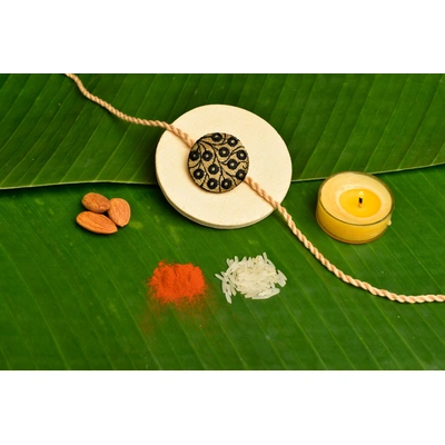 Black Golden Embroidery Rakhi with Roli Chawal