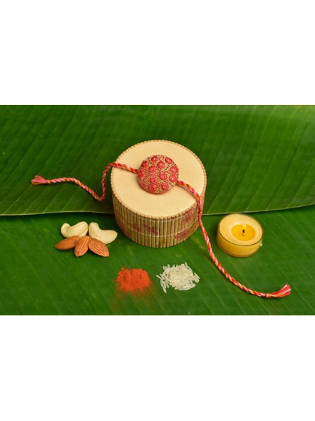 Peach Golden Embroidery Rakhi with Roli Chawal-LAARK18