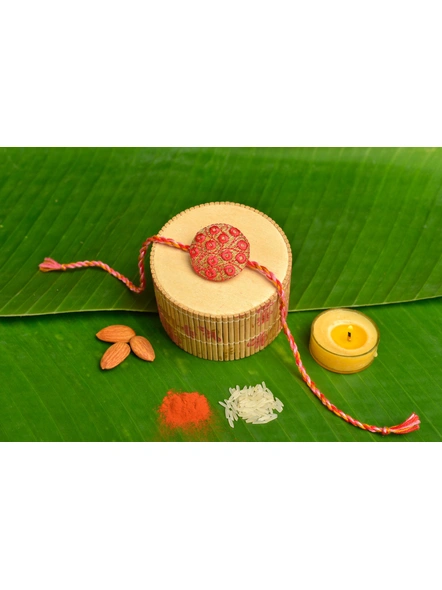 Peach Golden Embroidery Rakhi with Roli Chawal-Pink-Small-Embroidery-Rakhi-Unisex-Adult-1