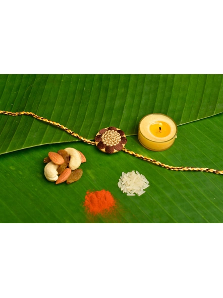Brown Golden Embroidery Rakhi with Roli Chawal-LAARK24