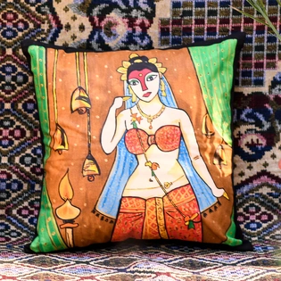 Hand Painted Cotton Cushion Cover Dancing Woman (16inch X 16inch)