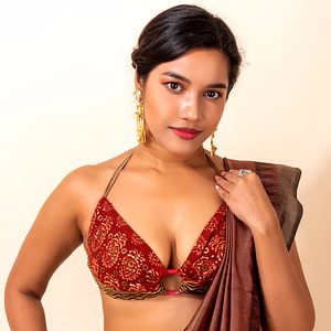 Block Printed Cotton with Zari Backless Halter Blouse