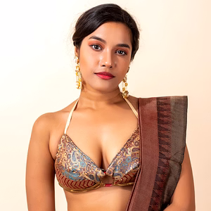 Brocade with Embroidered Lace Backless Halter Blouse