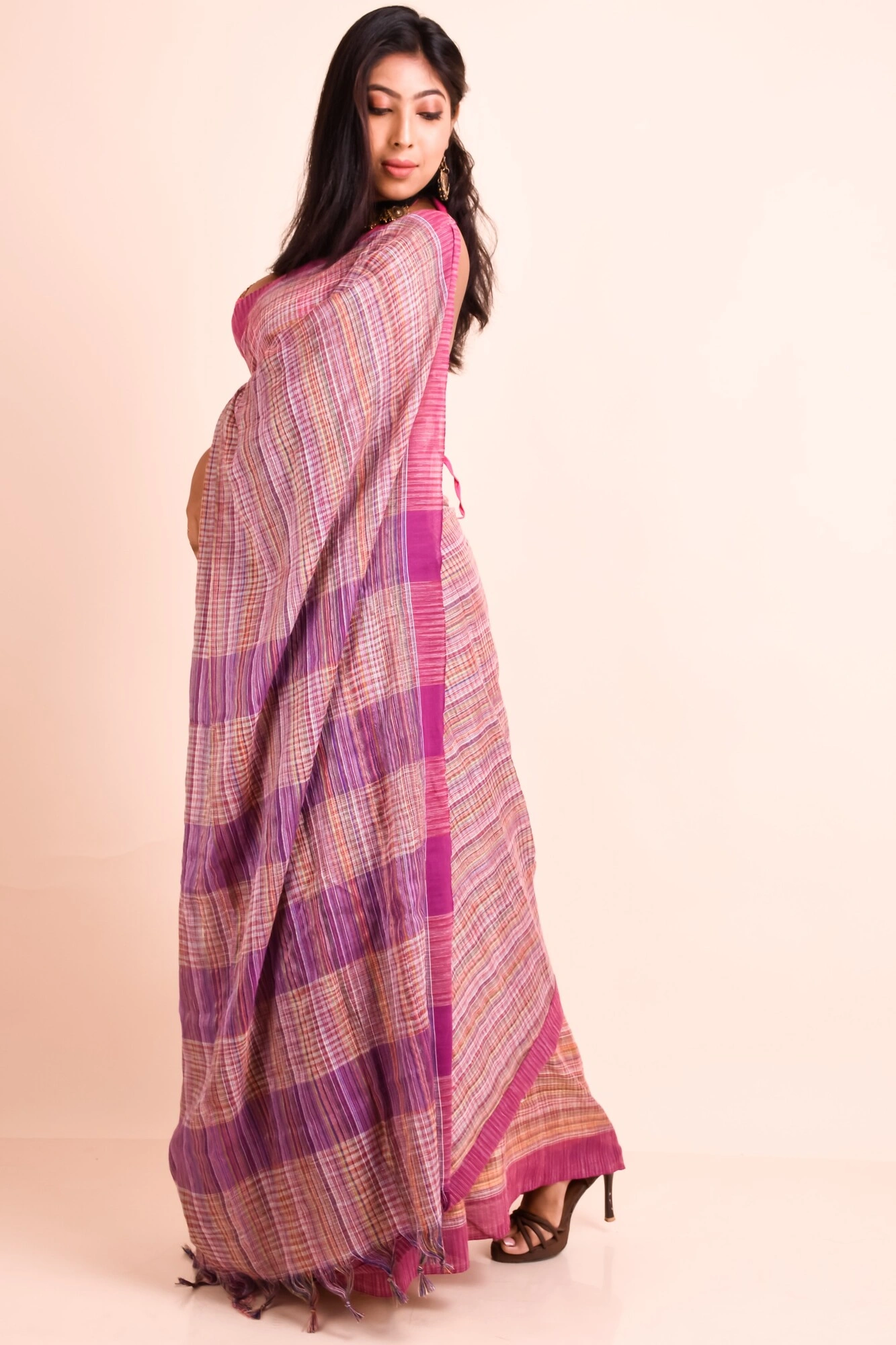 Purple Cotton saree  without Blouse Piece-Purple-Cotton-One Size-3