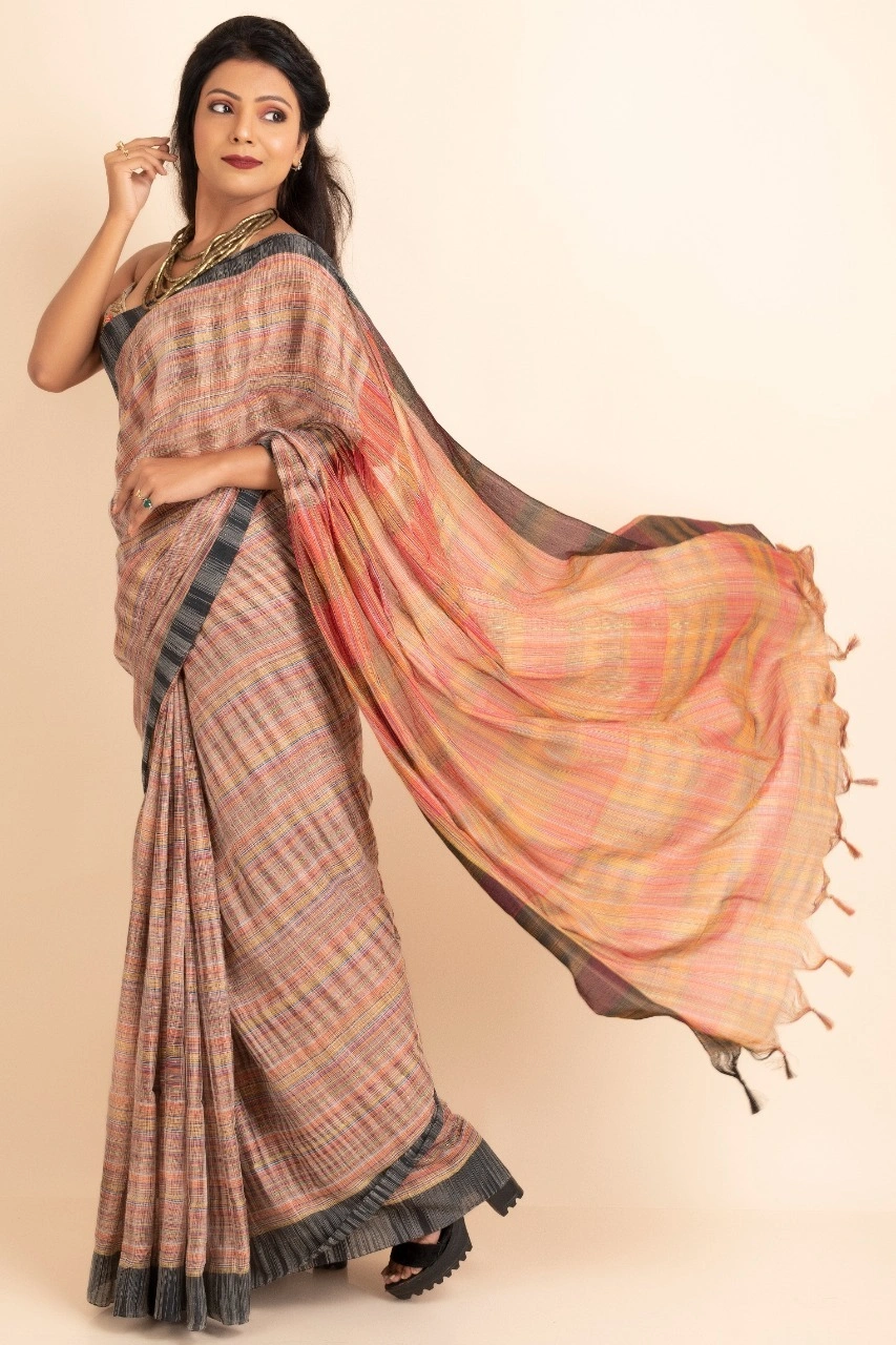 Brown Cotton saree without Blouse Piece-Brown-Cotton-One Size-2