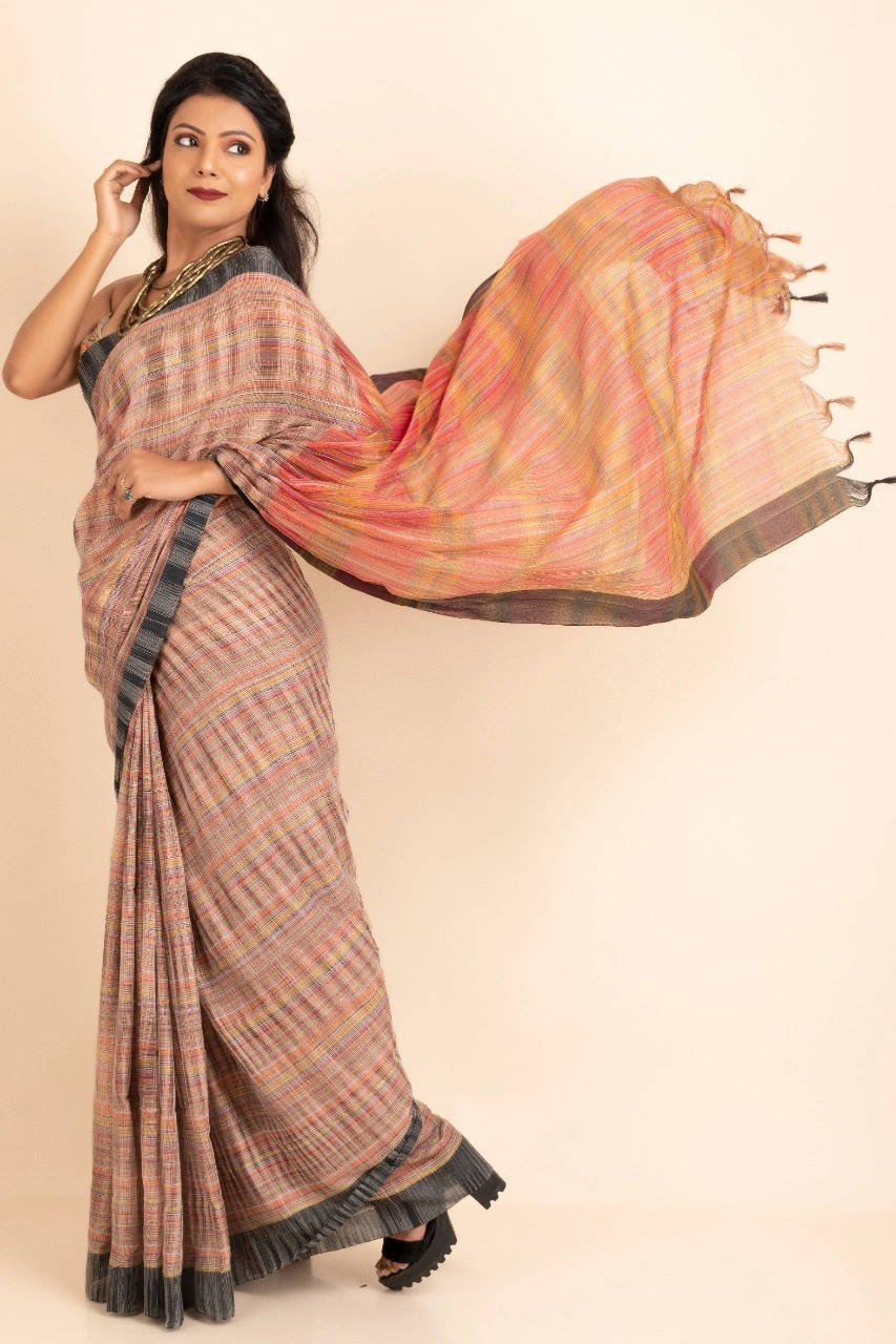 Brown Cotton saree without Blouse Piece-Brown-Cotton-One Size-3