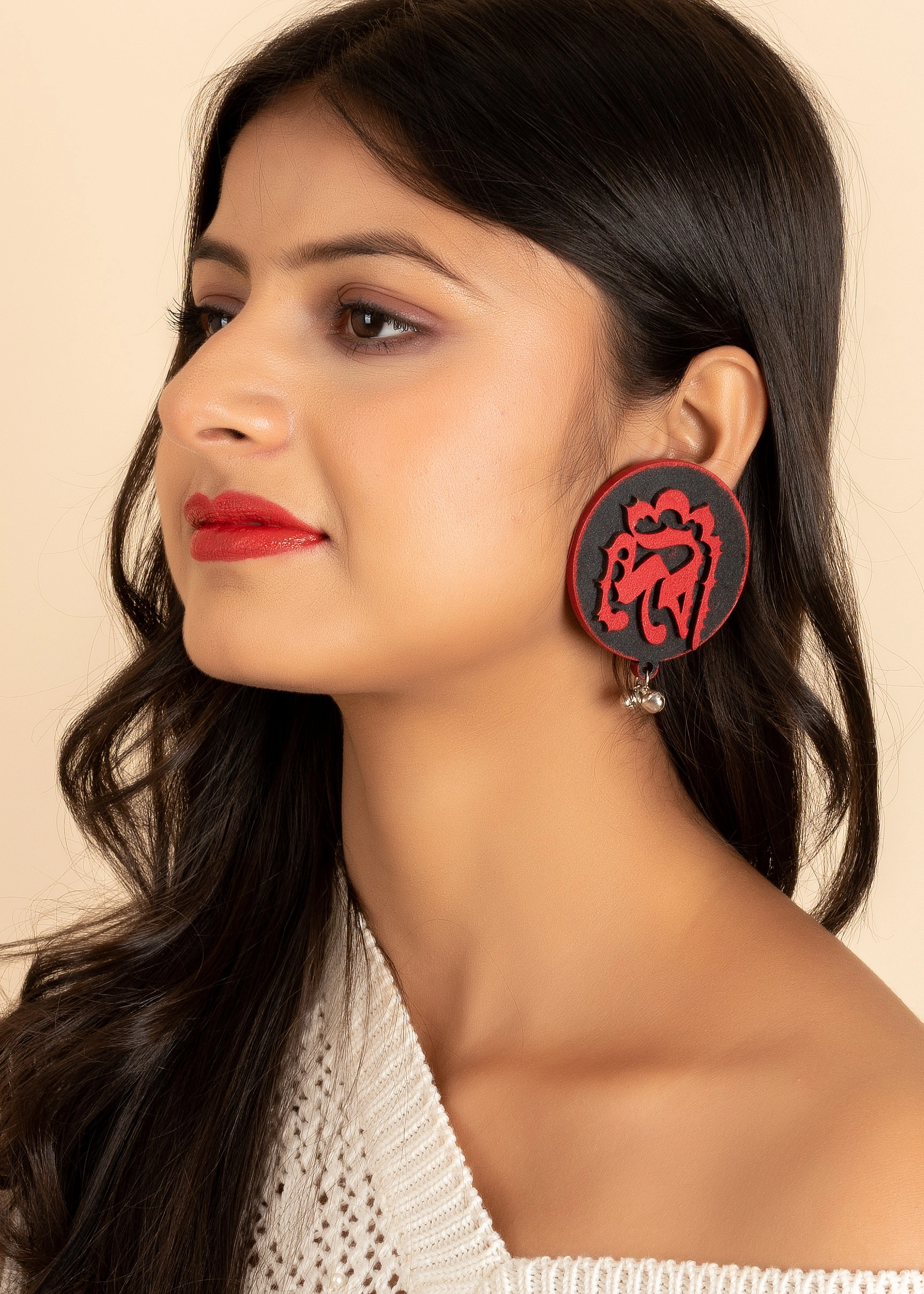 Quirky Black Red Devi Earring with Ghungroo-LAAER476