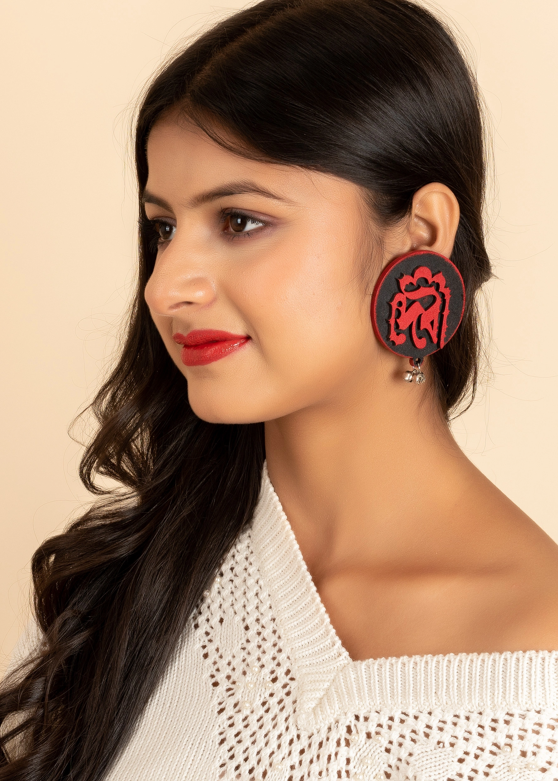 Quirky Black Red Devi Earring with Ghungroo-2