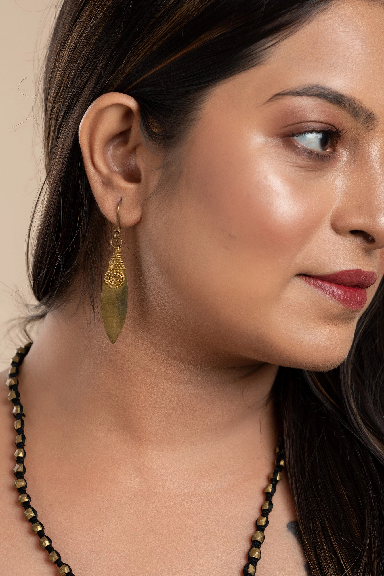 Designer Brass Dokra Crescent Moon Pendant Neckpiece with Leaf Earring set-Gold-Women-Brass-2