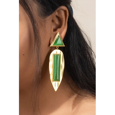 Designer Triangular Leaf Green Golden Stud Dangler