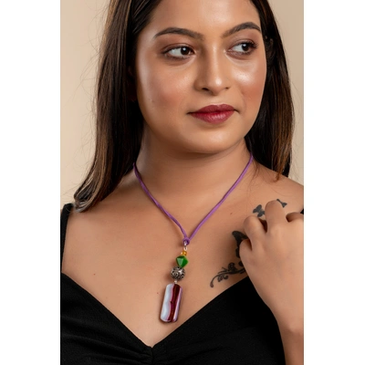 Designer German Silver filigree, semi precious stones agate onyx sleek Neckpiece Strung with Purple Adjustable Suede cord
