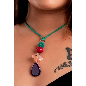 Designer Semi precious Agate Onyx Lava Bead pendant Strung with Adjustable Suede cord