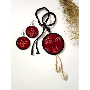 Designer Ajrakh Cowrie Statement Neckpiece Set