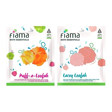 Fiama Bath Essentials Puff-a-Loofah (Color May Vary) and Fiama Bath Essentials Lacey Loofah-SKU-6976