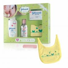 Johnson's Baby Care Collection with Organic Cotton Bib and Baby Comb (5 Gift Items, Green)-JJ017