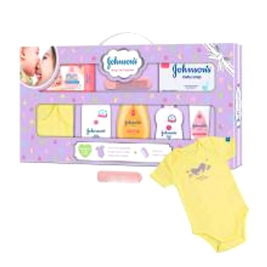Johnson's Baby Care Collection with Organic Cotton Baby Romper (8 Gift Items, Purple)-JJ026