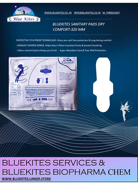 BLUEKITES-SANITARY PADS 320MM PACK OF 5(5X7)-BBPC320MM24576254