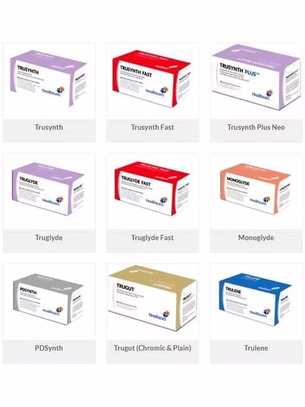 Truglyde 36 Foils 1 USP 140cm 1/2 Circle Round Body Heavy &amp; 1/2 Circle Taper Cutting Double Armed Fast Absorbing Synthetic Suture Box, SN 2347DAT-BKSHEATH34