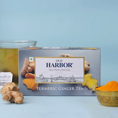 old harbor turmeric ginger green tea 25 tea bags