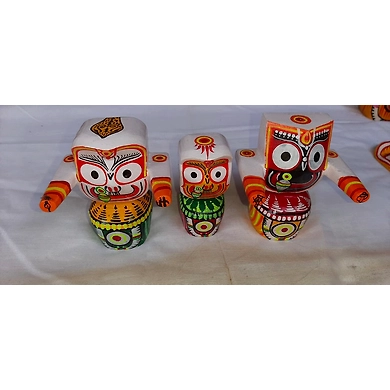 Lord Jagannath, Balabhadra, Subhadra Wood Statue - small (8&quot;)-PU1110_LJBSW_1