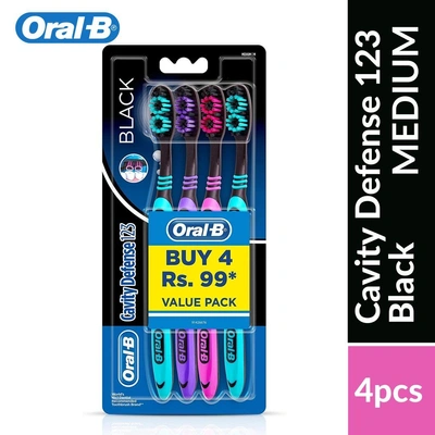 Oral-B Cavity Defense 123 Black Medium Toothbrush 2+2 (Free)