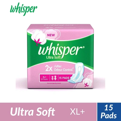 Whisper Ultra Soft Sanitary Pads - XL+ (15 pieces)