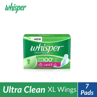 Whisper Ultra Clean Sanitary Pads - XL Wings (7 pieces)