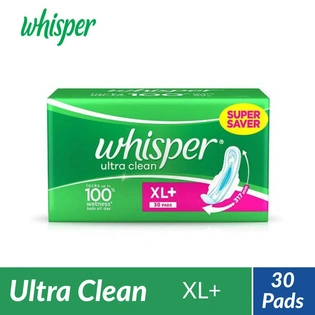Whisper Ultra Clean Sanitary Pads - XL+ (30 pieces)