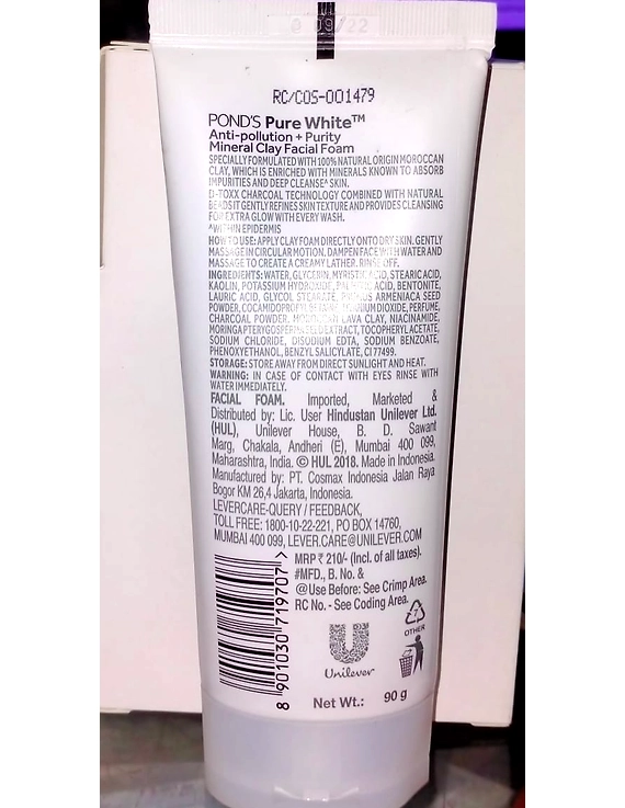 Ponds Pure White Facial Foam 90g-7002