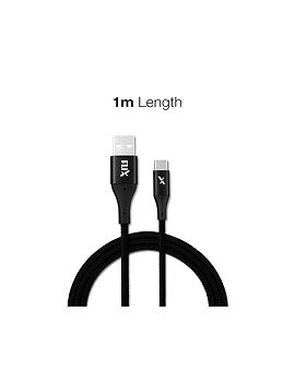 FLiX (Beetel) USB to Type C Nylon Braided Data Sync &amp; 2A Fast Charging Cable, Made in India, 480Mbps Data Sync, Super strong &amp; Durable Nylon Cable, 1 Meter Long USB Cable (Black)-MOB-01-sm