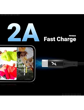 FLiX (Beetel) USB to Type C Nylon Braided Data Sync &amp; 2A Fast Charging Cable, Made in India, 480Mbps Data Sync, Super strong &amp; Durable Nylon Cable, 1 Meter Long USB Cable (Black)-2-sm