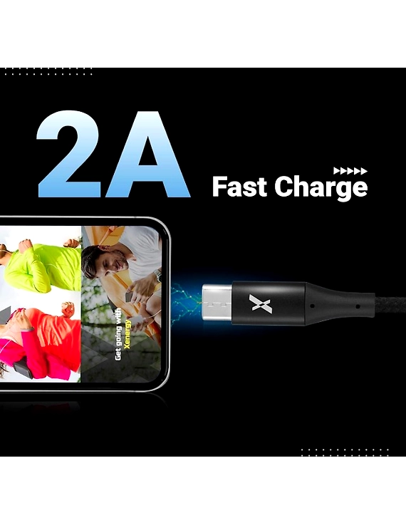 FLiX (Beetel) USB to Type C Nylon Braided Data Sync &amp; 2A Fast Charging Cable, Made in India, 480Mbps Data Sync, Super strong &amp; Durable Nylon Cable, 1 Meter Long USB Cable (Black)-2