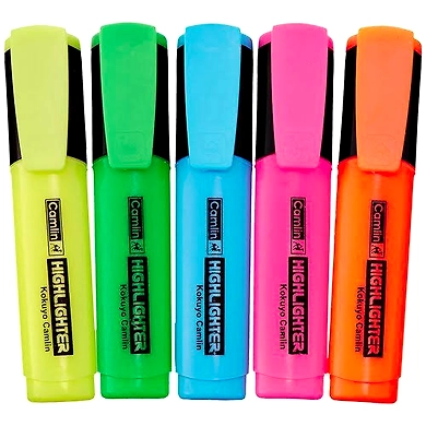 Camlin Highlighter Pack of 5 Assorted Colors-ASD-G1824