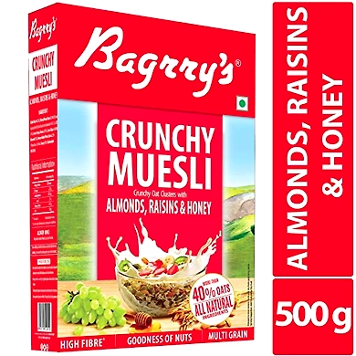 Bagrry's Crunchy Muesli Almonds Raisins &amp; Honey 500g-muesli