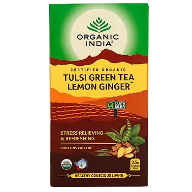 Organic India Tulsi Green &amp; Lemon Ginger Tea 25N-tulsigingertea25n