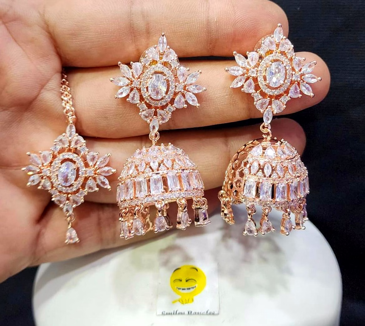 Diamond Earrings and Mang Tikka image 2