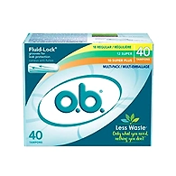 O.B. Original Non-Applicator Tampons, Regular, Super, Super Plus Absorbancies, Multi Pack Of 40 Tampons