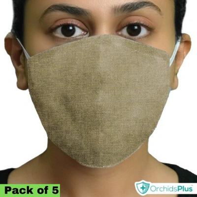 OrchidsPlus Active 2+ Layer Face Mask | Washable | Reusable | Active Protection - Beige
