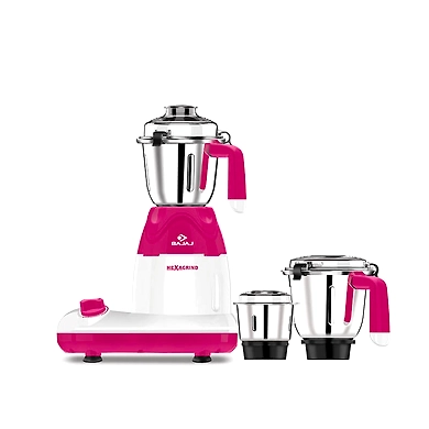Bajaj Hexagrind 600-Watt Mixer Grinder with 3 Jars (White/Red)-SKU-SHAH-3810