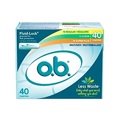O.B. Original Non-Applicator Tampons, Regular, Super, Super Plus Absorbancies, Multi Pack Of 40 Tampons-JJ152-40Pack