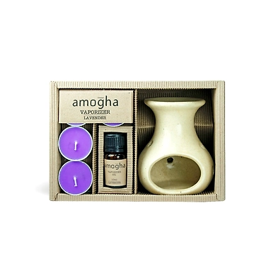 Iris Stoneware Fragrance Vapourizer Diya Lavender &amp; Tealights-8903664048857