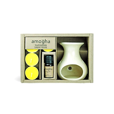 Iris Stoneware Fragrance Vapourizer Diya Lemon Grass &amp; Tealights-1
