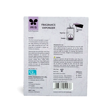Iris Lavender Fragrance Ceramic Vapourizer with 5ml Oil and 2 Tealights-2