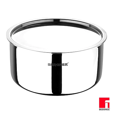 BERGNER Argent Triply Stainless Steel Tope with Stainless Steel Lid, 16 cm, 1.6 Liters, Induction Base, Silver-8904389602409