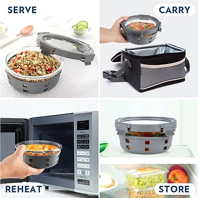 Borosil Klip-N-Store Plus 620 ml Glass Food Storage Container for Food Storage, with Air-Tight Glass Lid and Silicone Sleeve, Round, for Carrying Food and Microwave and Oven Safe-2