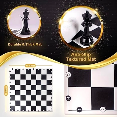 Ratna's Tournament Chess Set Senior 17&quot; x 17&quot; Rollable Matt Board for Mind challengers. Develops Concentration and Attention Span Building-2