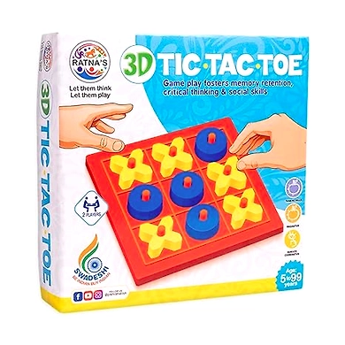 Ratna's 3D Tic Tac Toe Classic Mind Challenging Cross &amp; Zero Family Board Game for Kids &amp; Adults-8904114993994