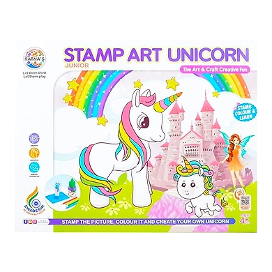 RATNA'S Stamp Art Unicorn Theme, Art &amp; Craft Creative Fun For Kids - Stamping &amp; Colouring Set Diy Kit For Boys &amp; Girls-8904114991136